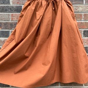 Gathered Rust Orange Skirt with Pockets
